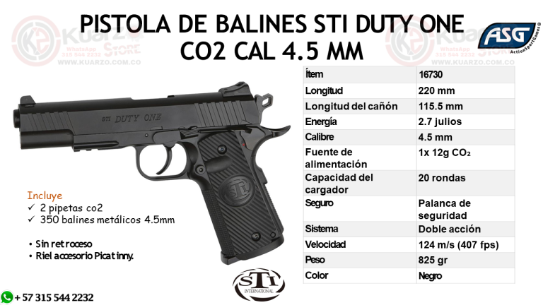 PISTOLA DE BALINES METALICOS STI DUTY ONE C02 CAL 4.5MM