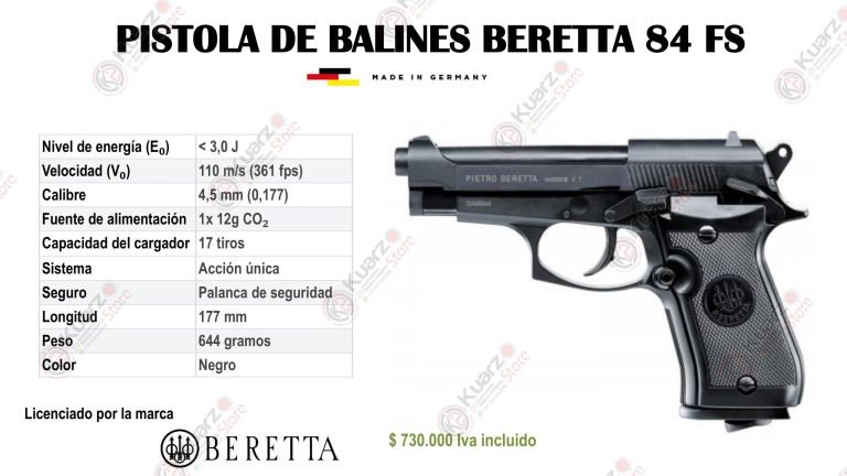 PISTOLA DE BALINES METALICOS BERETTA 84 FS
