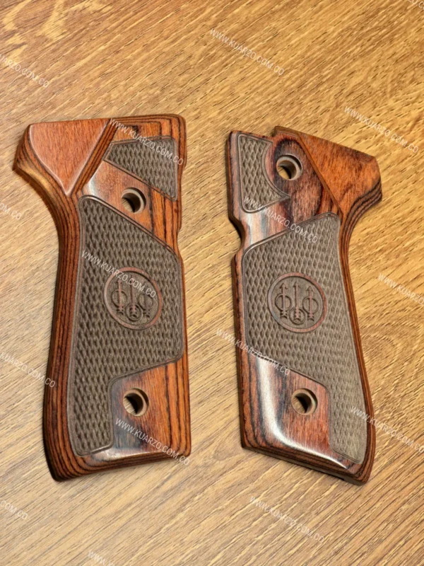 Cachas de Lujo de Madera con Grabado Rombo Diamante para Beretta 92FS, Fogueo Ekol Firat, Blow F92 y Airsoft : Textura Táctica Antideslizante