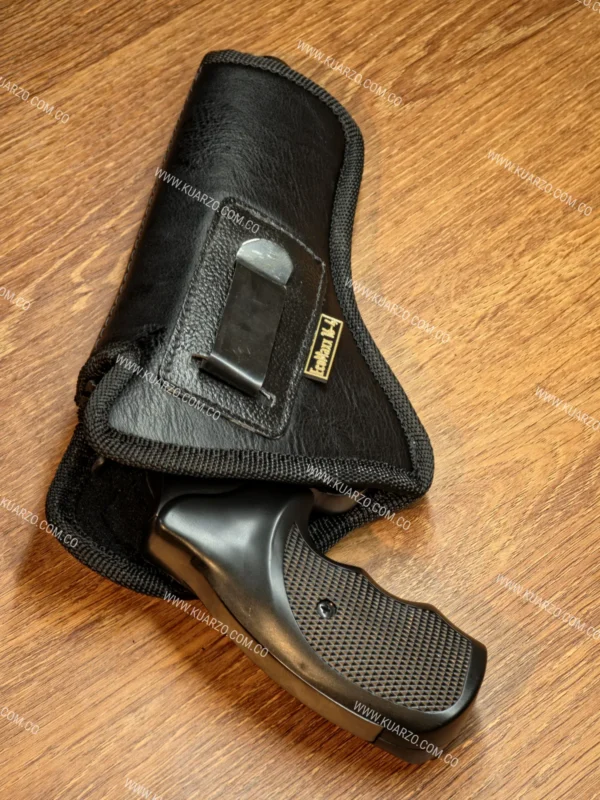 Funda de Cuerotex para Revólver Mediano Indumil Llama Martial, Cassidy, Scorpio, Fogueo Ekol Viper, Zoraki R1, CO2 y Balines .38 SPL (3" a 4") [Clip y Pasacinto]